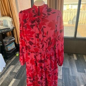 Liz Claiborne Red Floral Long Sleeve Dress